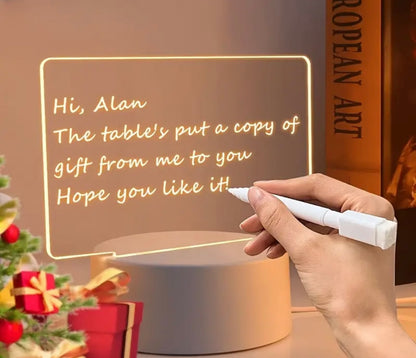 LED night light with erasable board and pen