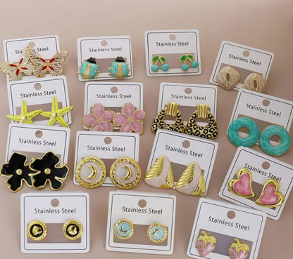 2pairs random stainless steel earings