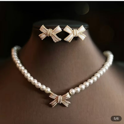 Elegant pearl necklace and earrings