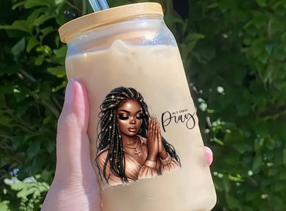 1 motivation black lady drinking glass with lid and straw