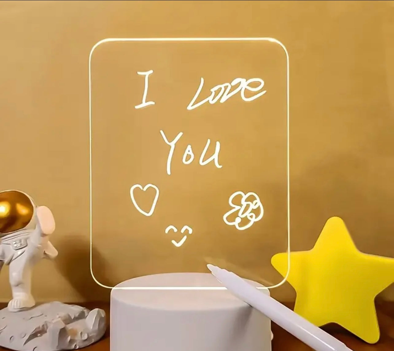 LED night light with erasable board and pen