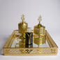 5 piece gold incense burner with tray burner,tongs,perfume bottle,and oud storage
